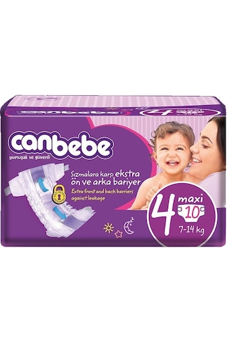 Canbebe Bebek Bezi Kilit Sistemli 4 Numara Maxi Deneme Paketi 10 Adet