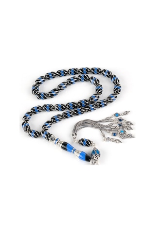 Erzurum Oltu 925ayar Gümüş Püskül Çeşmibülbül Katalin İşleme Nakkaş İmame Kapsül Kesim 7.5x12mm Tesbih - Yusuf Akansel Usta El İşi Gümüş - Siyah