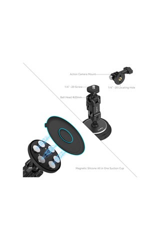 Smallrig 4466 Magic Arm Manyetik Vakumlu Montaj Destek Seti Aksiyon Kameraları İçin Siyah
