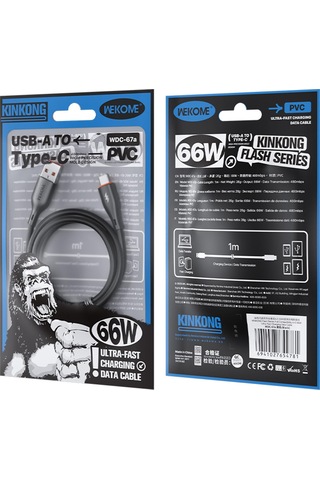 Wk Wdc-67a Kinkong 1m 66w Pvc Veri Kablosu, Arayüz: Usb Tip-c Siyah