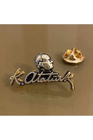 Atatürk Silüeti Ve İmzalı Yaka Rozet Gold 1 Adet Gri