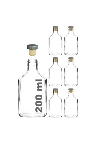Lexroo 200 Ml Yassı Şeffaf Cold Brew Şişesi Kapaklı 200 Cc Soğuk Kahve Cam Şişe 6 Adet Gri