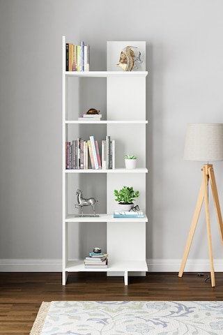 Asimetrik Beş Raflı Kitaplık Beyaz