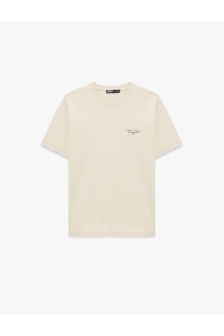 Koton Regular Fit Kısa Kollu Bisiklet Yaka Pamuklu Baskılı Tişört Bej 6sam10273mk Ekru