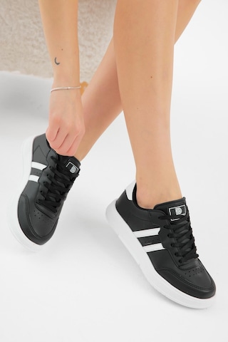 Tonny Black Kalın Faylon Hafif Taban Şeritli Bağcıklı Unisex Siyah Beyaz Spor Ayakkabı Tbprf020 Siyah Beyaz