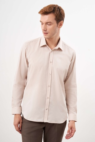 Morven Erkek Bej Pamuk Düz Desen Sert Yaka Regular Fit Gömlek 24mc004125653 Bej