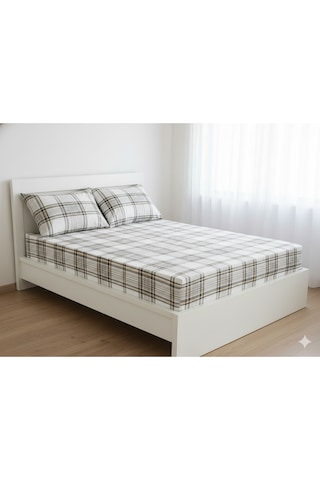 Makiteks %100 Pamuklu Ekose Çizgili 160x200+2 50x70 Cm Çift Kişilik Lastikli Çarşaf Takımı Çok Renkli