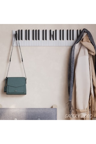 Dekoratif Piyano Elbise Askılığı 15x75 Cm 21 Tuşlu Ahşap Askılık Beyaz - Siyah