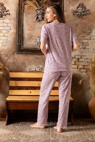 Lukitus Bambu Pamuk V Yaka Kısa Kol Kadın Pijama Takımı Lila