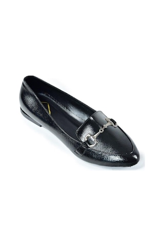 Fox Shoes Y290110008 Siyah Rugan Toka Detaylı Günlük Kadın Babet Siyah