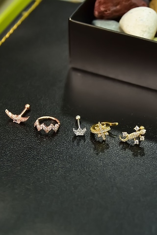 Çelik Üç Renkli 5'li Kombinli Tragus Küpe Model9 Çok Renkli