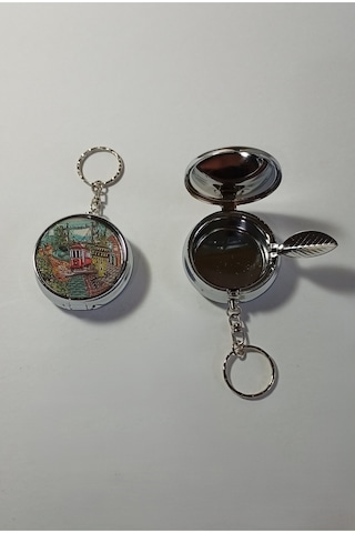 Mini Taşınabilir Cep Küllüğü Mini Cep Küllüğü Anahtarlıklı - Çanta Küllüğü 5cm - İstanbul Desenli Kapaklı Metal Mini Kül Tabağı