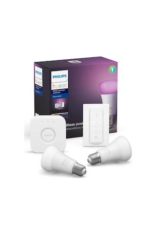 Philips Hue Başlangıç Kiti: 2 E27 Akıllı Ampul (1100) + Kısma Anahtarı Renkli ve Beyaz Ambiyans - 929002216806