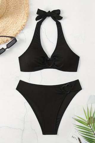 Angelsin Kalp Aksusuarlı Bikini Takım Çıkartılabilir Kaplı Siyah