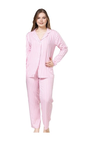 Yaren Collection Pamuklu Kadın Pijama Takımı Uzun Kollu Nefes Ala Pembe