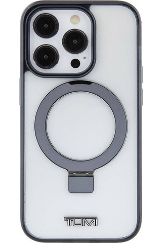 Apple Uyumlu iPhone 15 Pro Kılıf Tumı Lisanslı Magsafe Özellikli Metal Logolu Ring Standlı Silikon Beyaz