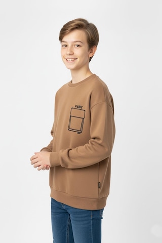 Baskı Detaylı Bisiklet Yaka Erkek Çocuk Sweatshirt-90912 Kahverengi