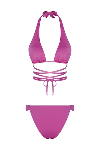 Bonesta Chandra Üçgen Bağlamalı Büzgü Detaylı Pembe Bikini Takımı