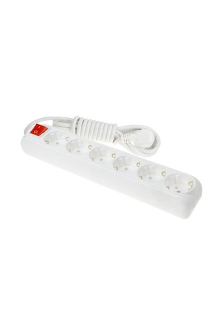 Almera 6'lı Anahtarlı Topraklı Grup Priz 5 Metre Beyaz