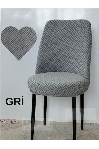 Tuğla Desen Oval Sandalye Kılıfı, Sandalye Örtüsü 6 Adet Gri Gri