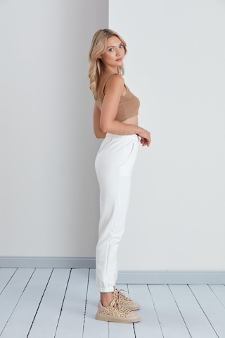 Düz Model Lastikli Paça Penye Eşofman Altı Ekru-ekru Ekru