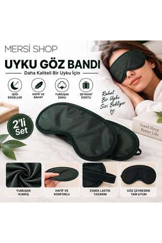Mersi Shop 2'li Uyku Göz Bandı Işık Engelleyici Yumuşak Hafif Seyahat Ve Dinlenme Göz Maskesi Siyah - Siyah