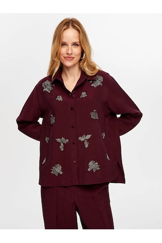 Faik Sönmez Boncuk Nakış Detaylı Tenselli Kadın Gömlek W26gml010 Mürdüm