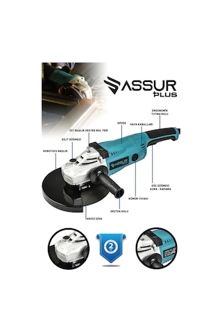 Assur ASR329 2200 W Metal Şanzıman 230 MM Büyük Spiral Taşlama