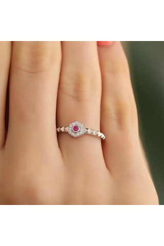 Gümüş Ayarlanabilir Küçük Pembe Zirkon Taş Yüzük Silver 925 Ayar