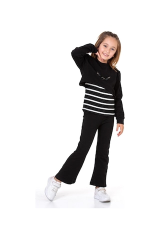 Kız Çocuk 3'lü Takım Pantolon+bluz+t-shirt 12125 Siyah