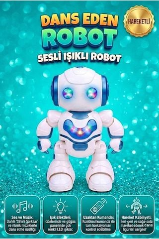 Dans Eden Robot 7 Fonksiyonlu Uzaktan Kumandalı Işıklı Sesli Müzikli Yürüyen Akıllı Oyuncak Robot Mavi