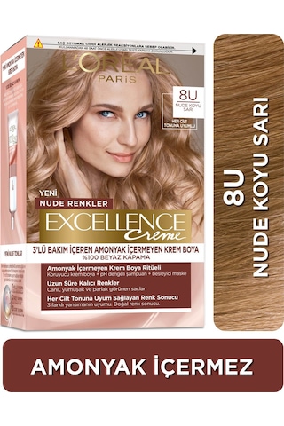 L'Oréal Paris L'Oréal Paris Excellence Creme Nude Renkler Saç Boyası – 8U Nude Koyu Sarı 8U Nude Koyu Sarı