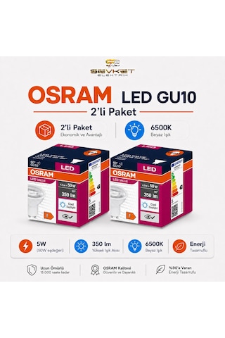 Osram Gu10 2'li Paket Led Ampul 4.5w 6500k Beyaz 2 Adet Osram Gu10 2'li Paket Led Ampul 4.5w 6500k Beyaz 2 Adet