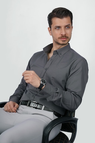 Füme Yaka Düğmeli Premium Şamre Slimfit Erkek Gömlek Füme