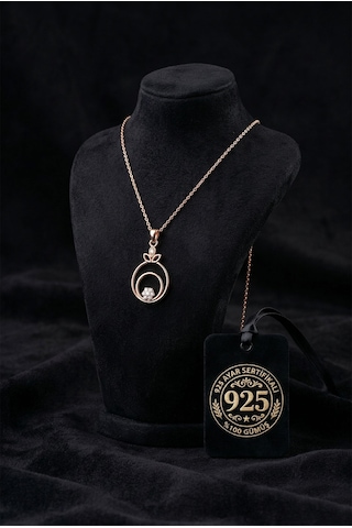 925 Ayar Zirkon Taşlı Rose Çiçekli Halka Gümüş Kolye Gümüş - Rodyum