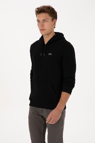 U.S. Polo Assn. Erkek Regular Fit Kapüşonlu Şardonlu Siyah Basic Sweatshirt 50315582-VR046