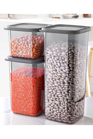 Omnipazar Sy-2734 Fresca Kare Erzak Saklama Kabı Sert Kapak 3'lü Set Şeffaf