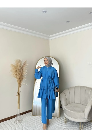 Ptkm002 Büzgülü Fırfırlı Takım Mavi