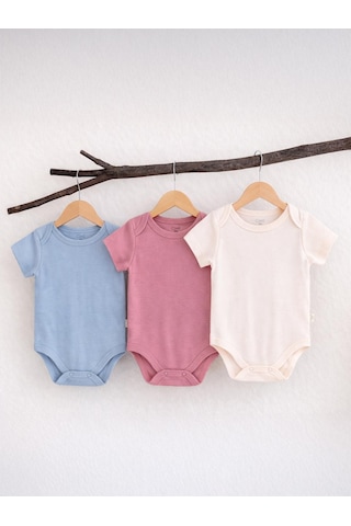 Civil Baby 3 Lü Basıc Kısa Kol 0-36 Ay Çıtçıtlı Badi - Pudra Açık Pudra