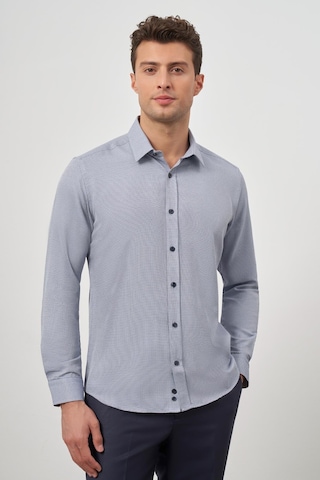 İmza Koyu Lacivert Uzun Kol Kendinden Desenli Armürlü Sert Yaka Cepsiz Pamuklu Classic Slim Fit Gömlek 1004245161 Koyu Lacivert