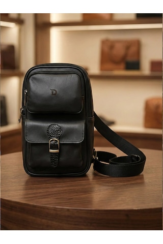 Yedideri Hakiki Deri Sling Bag Şık Ve Minimal Günlük Omuz Çantası Siyah