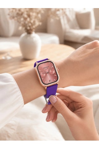 3 Kordonlu Rose Gold Kasalı Kadın Akıllı Saat Seti