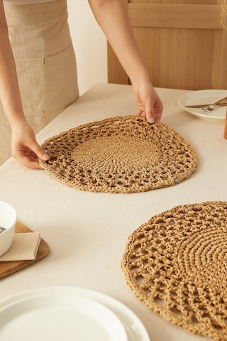 Ocean Home Textile 2 Adet Bej Rafya Sofra Sunum Tabak Altlığı Supla Amerikan Servisi 36 x 36 CM Diğer