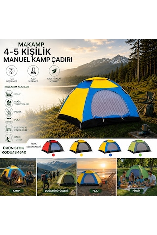 Bezos 4-5 Kişilik Toz Geçirmez Kamp Çadırı 200x200x135 Cm Dlra Çok Renkli