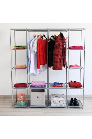 Prado Tokyo Çok Raflı Çelik Profilli Bez Dolap Gri