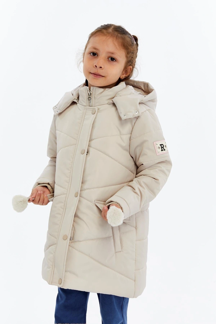 Benitto Kids Kapüşonlu Kışlık Ponpon Detaylı Kız Çocuk Kaban 51354 Ekru