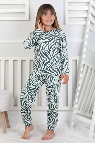 Kaplan Desenli Kız Çocuk Pijama Takımı Yeşil