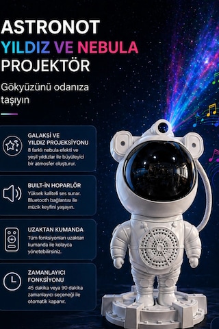Glr Mxs-003 Uzay Astronot Gökyüzü Lazer Projeksiyon Ve Bluetooth Hoparlör Gece Lambası