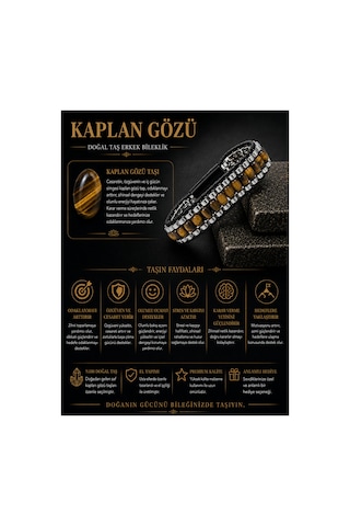 Sertifikalı Kaplan Gözü Hematit Arpa Kesim Kilitli Doğal Taş Deri Erkek Bileklik Çok Renkli