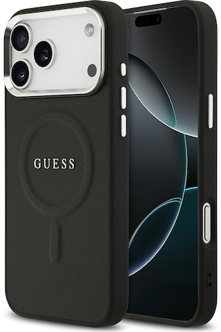 Apple Uyumlu iPhone 17 Pro Max Kılıf Guess Lisanslı M-safe Özellikli Klasik Yazı Logolu Pu Kapak Siyah Siyah